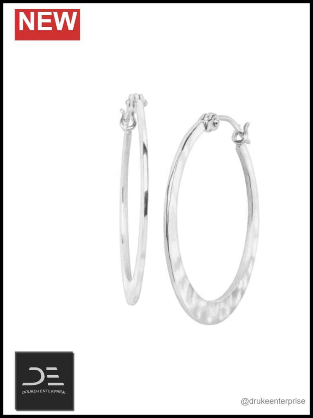 Sterling Silver Hammered Hoop Earrings Hinge Back